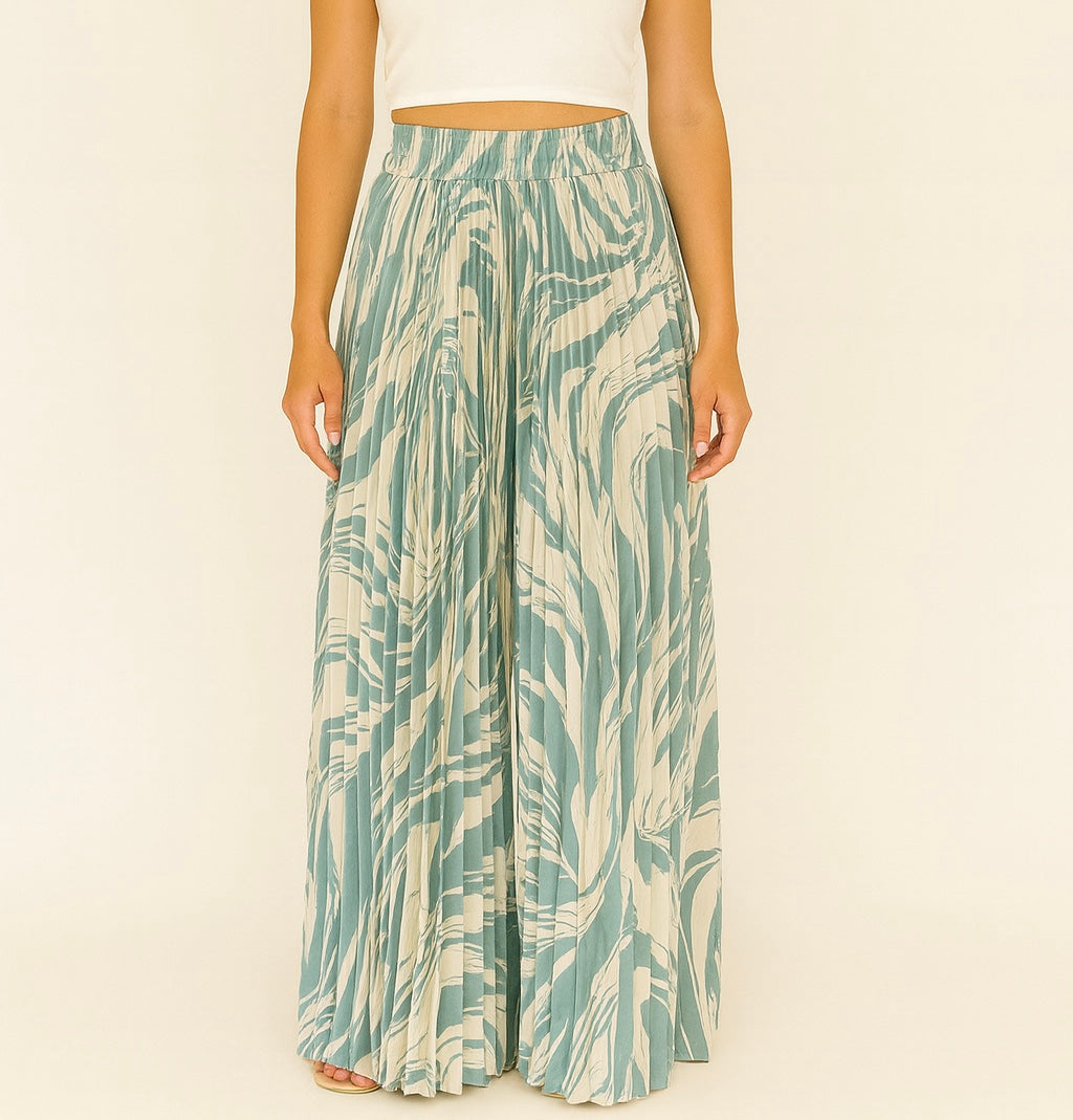 Marble wave pleated pants